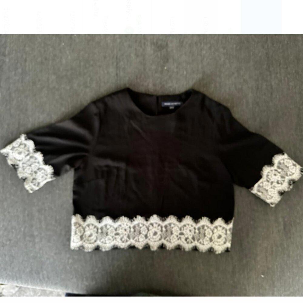 french connection black and white lace crop top